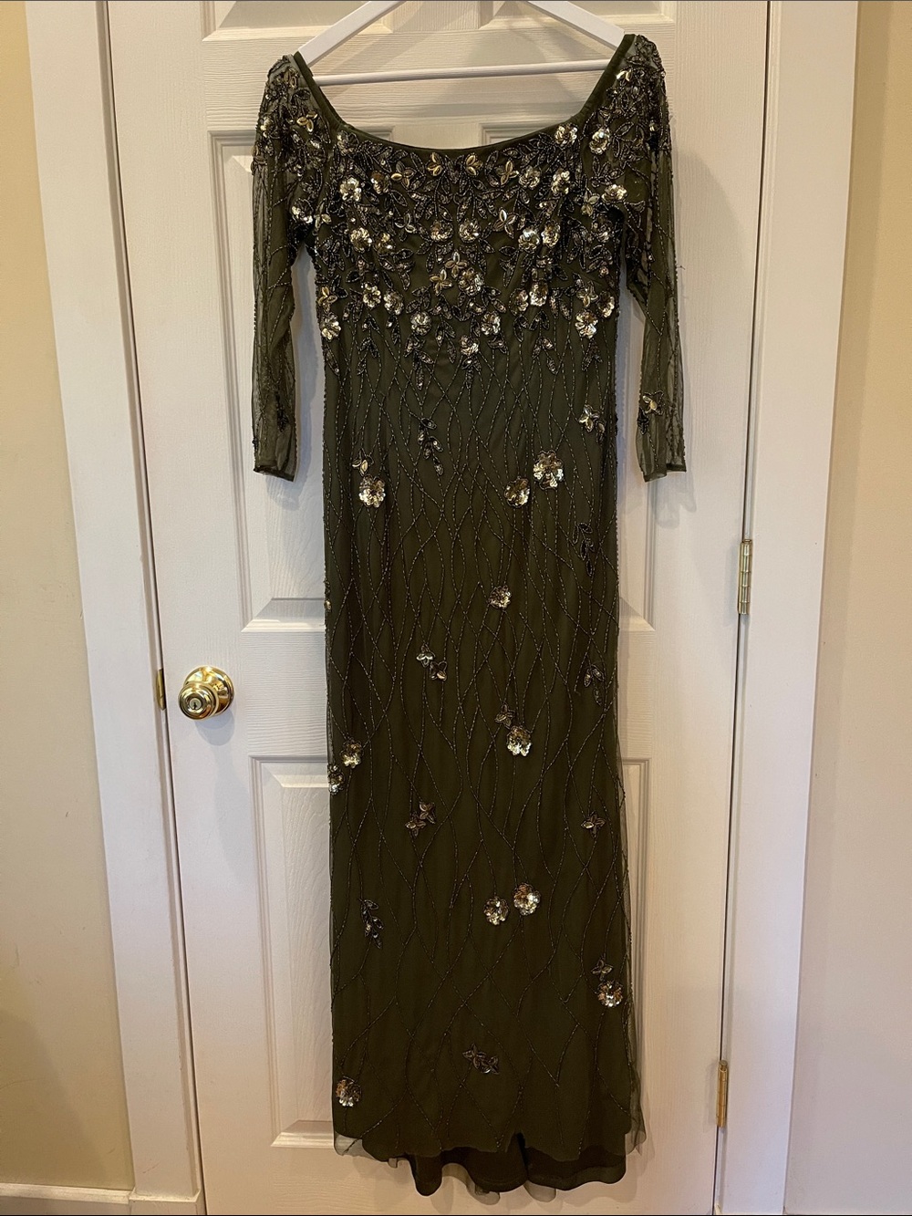Adrianna Papell Olive Green Beaded Evening Gown(Mother of the Bride/Groom)